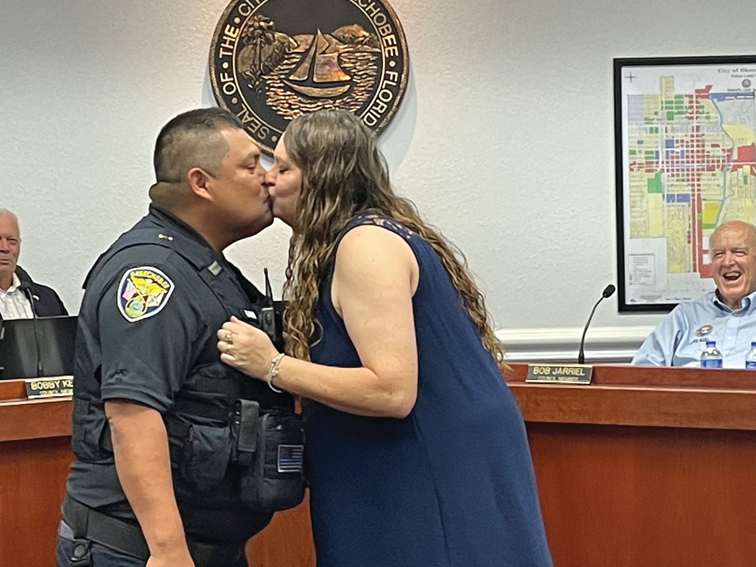 Belen Reyna, who recently made Lieutenant was pinned by his wife Sursha.